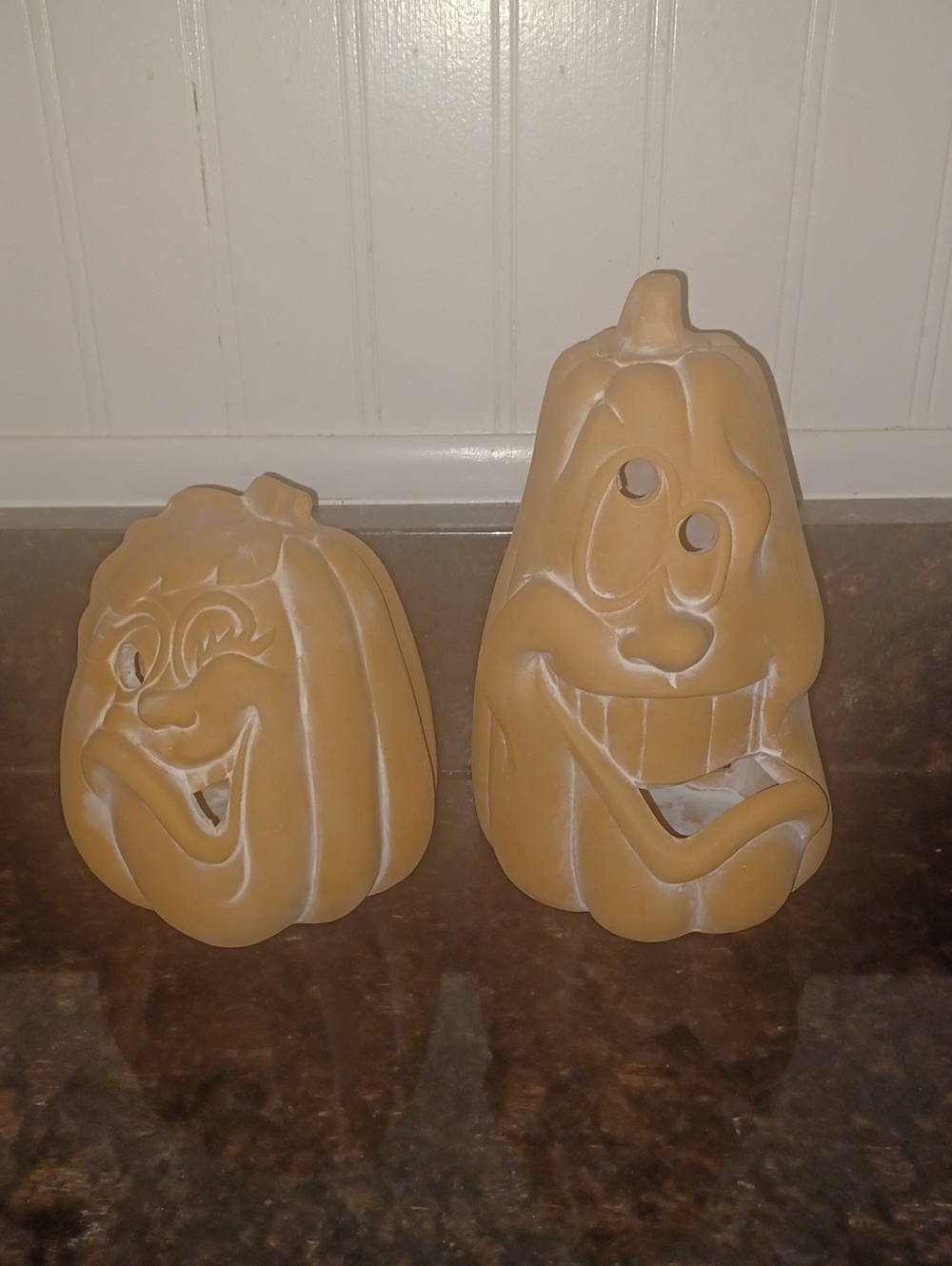 Vintage Ceramic Halloween Pumpkin Luminary Set of 2 - Matte Terra Cotta Style